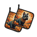 Scottish Terrier Fall Pot Holder Set of 2 Heat Resistant Quilted Hot Pads 7.5 x 7.5 Inch, Insulated Kitchen Trivets for Cooking & Baking