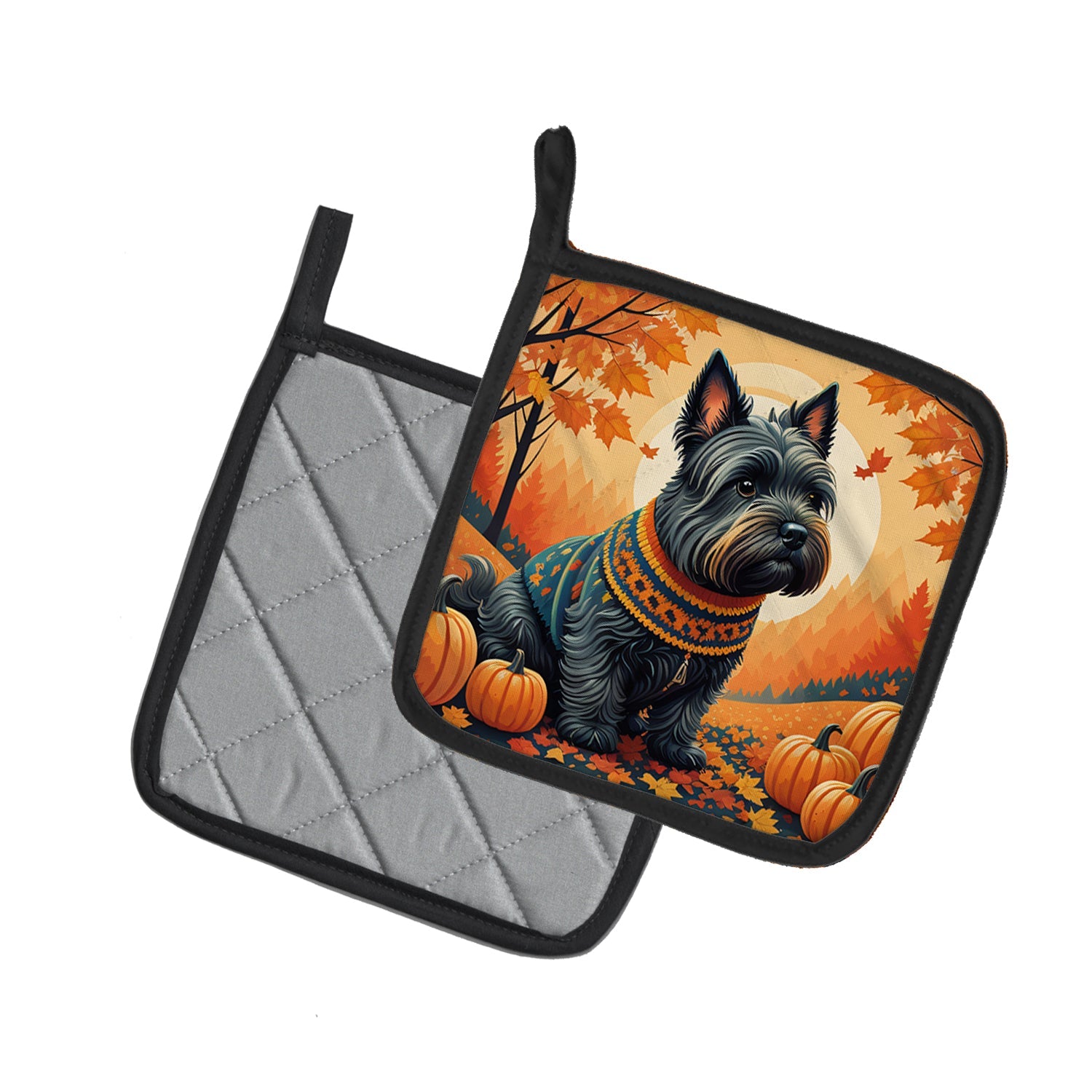 Scottish Terrier Fall Pot Holder Set of 2 Heat Resistant Quilted Hot Pads 7.5 x 7.5 Inch, Insulated Kitchen Trivets for Cooking & Baking