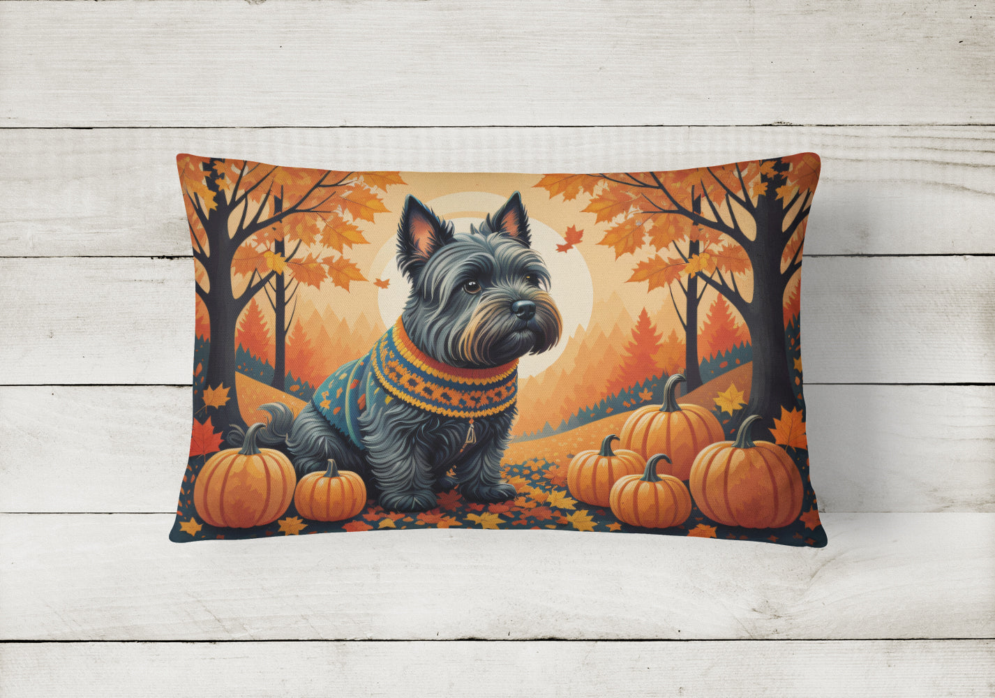Scottish Terrier Fall Decorative Throw Pillow 12x16 Indoor Outdoor Accent Cushion, Fabric Cover with Insert for Sofa, Bed, Porch & Living Room