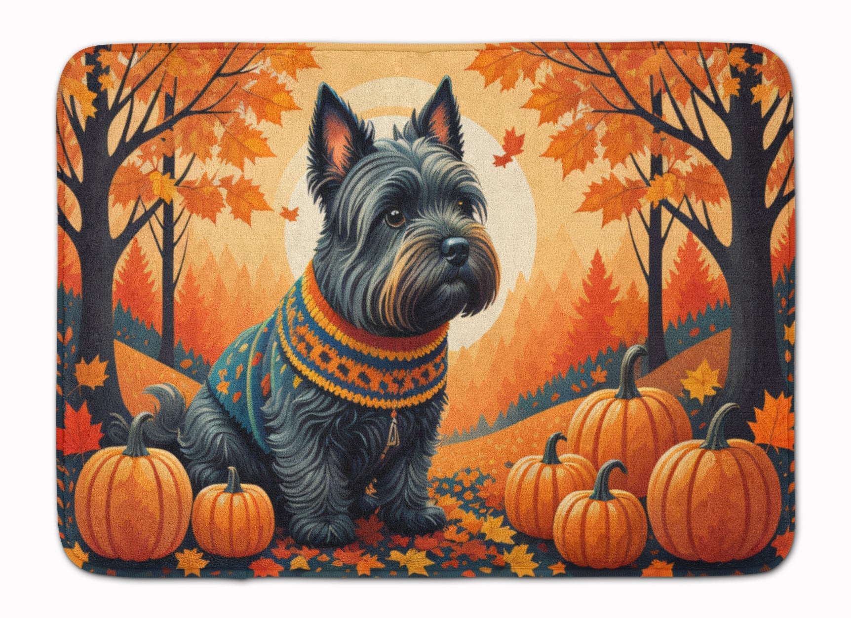 Scottish Terrier Fall Memory Foam Kitchen Mat Machine Washable Anti-Fatigue Cushion Comfort Bath or Kitchen Rug