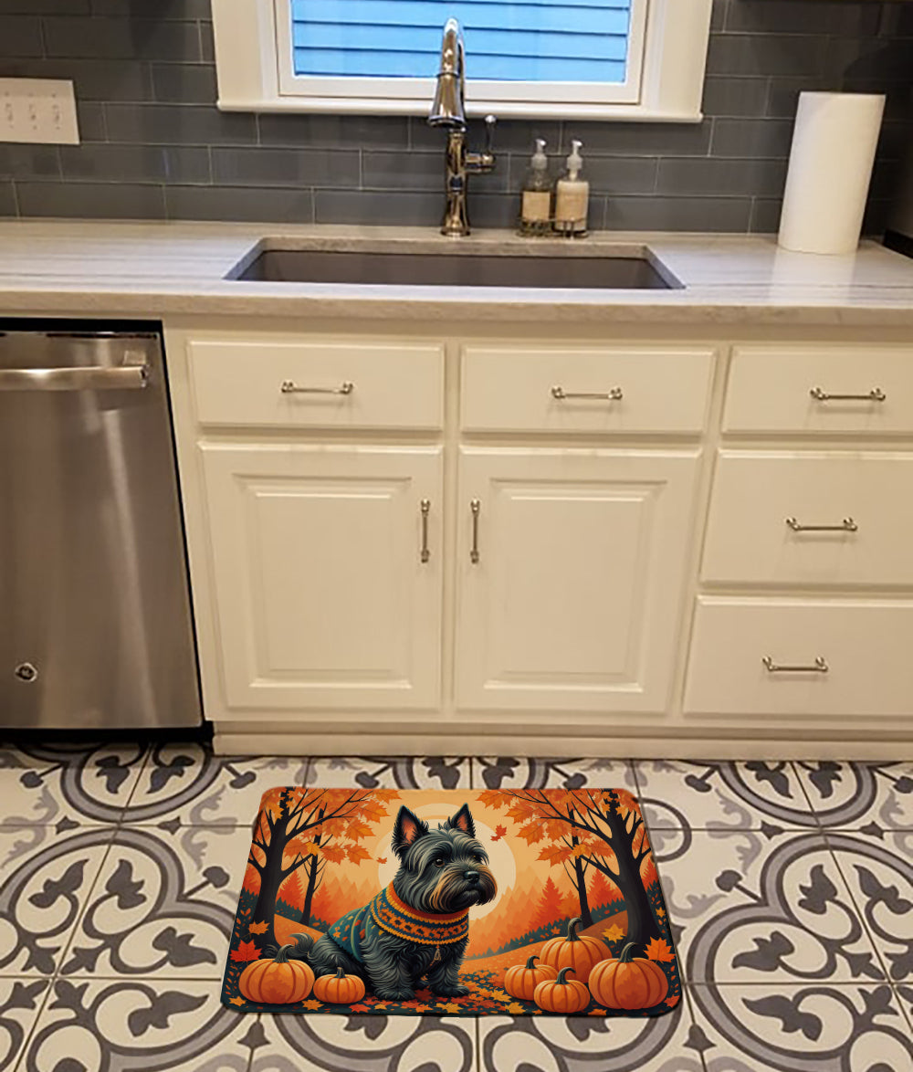Scottish Terrier Fall Memory Foam Kitchen Mat Machine Washable Anti-Fatigue Cushion Comfort Bath or Kitchen Rug