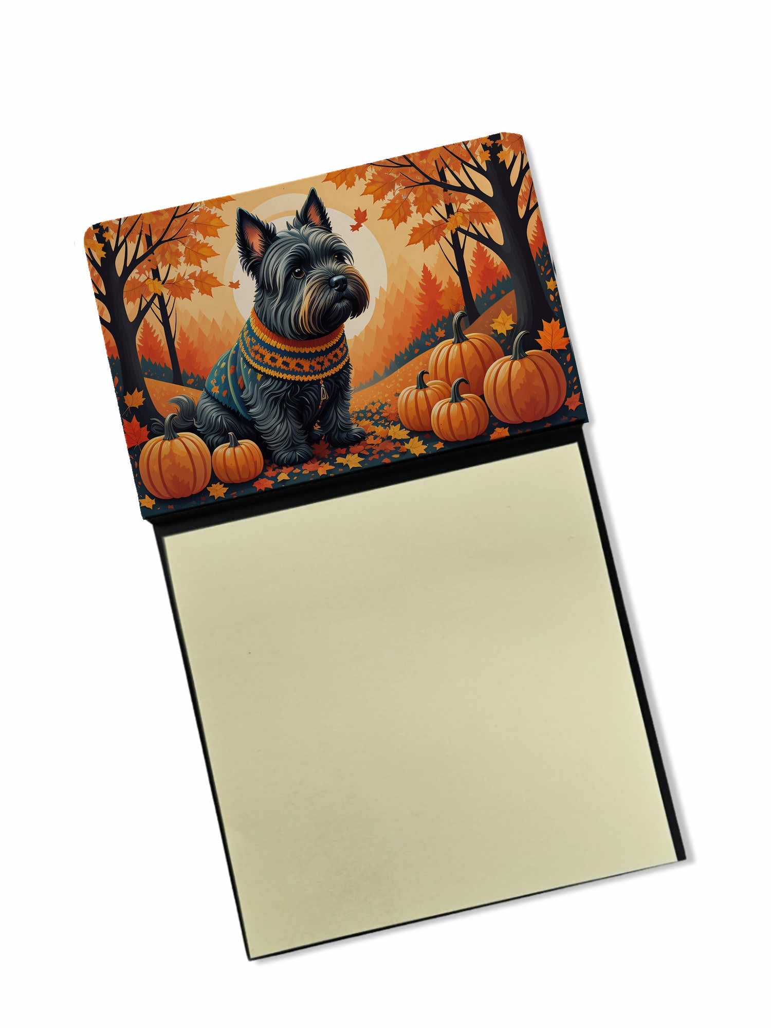 Scottish Terrier Fall Watercolor Sticky Note Holder Refillable Dispenser Desk Accessory 3x3 Pad Gift