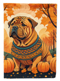 Shar Pei Fall House Flag 28x40 Porch Sleeve Pole Decorative Outside Yard Banner Artwork Wall Hanging, Polyester