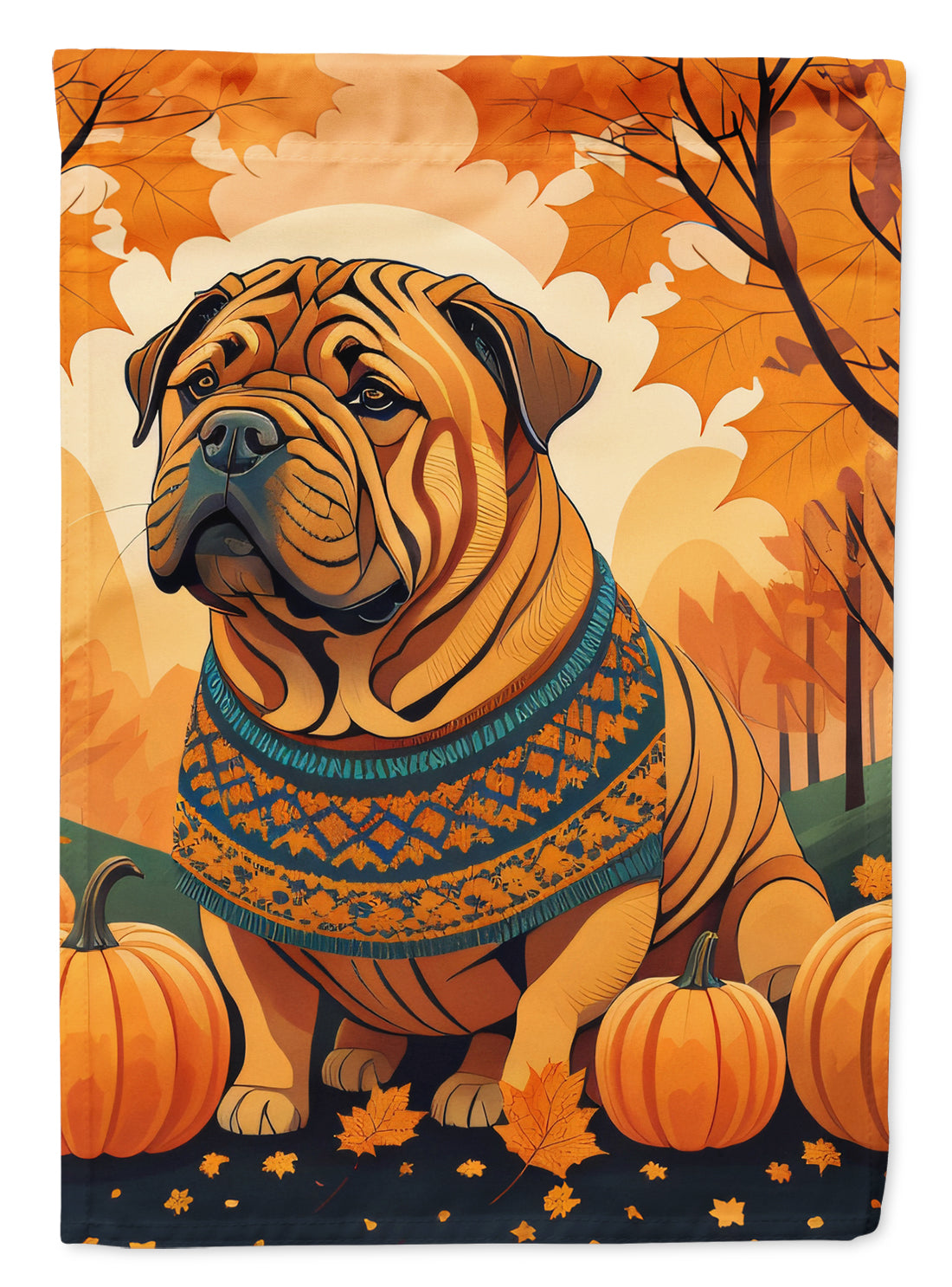 Shar Pei Fall House Flag 28x40 Porch Sleeve Pole Decorative Outside Yard Banner Artwork Wall Hanging, Polyester