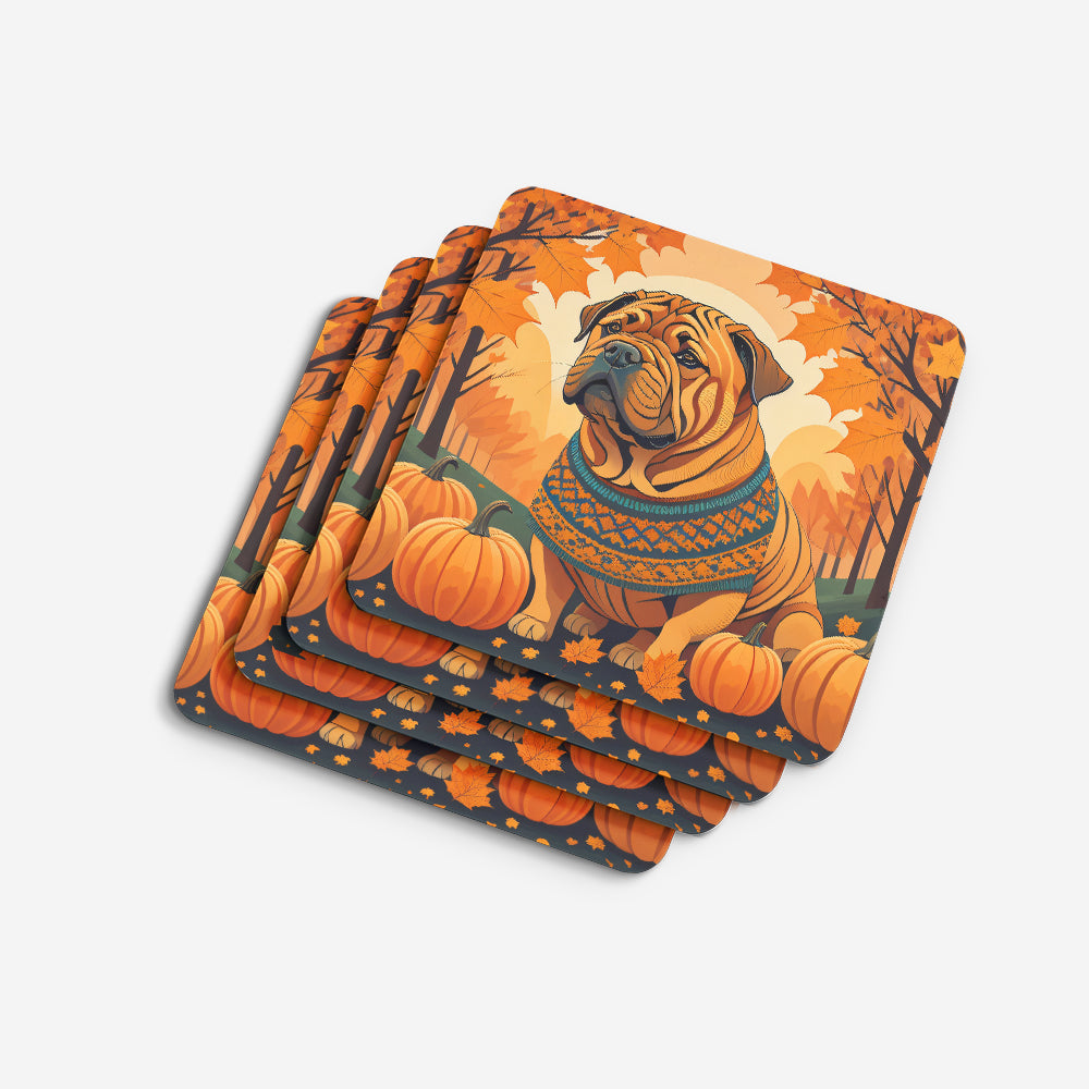 Shar Pei Fall Foam Coasters Set of 4 Cup Coasters for Indoor Outdoor, Tabletop Protection, Anti Slip, Mouse pad Material