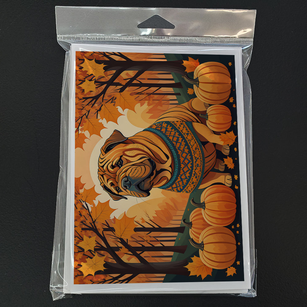Shar Pei Fall Greeting Cards Pack of 8 Blank Cards with Envelopes Whimsical A7 Size 5x7