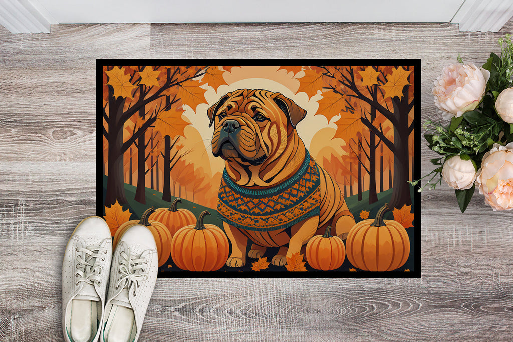 Shar Pei Fall Doormat Indoor Outdoor 24H X 36W Front Door Mat Rugs for Entryway, Non Slip Washable Low Pile,