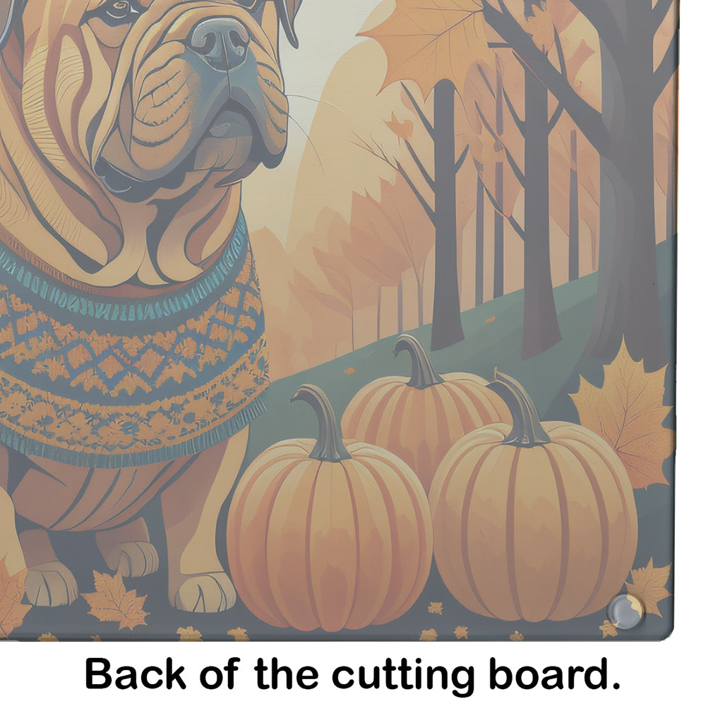 Shar Pei Fall Cutting Board Tempered Glass Kitchen Cutting Surface, Heat Resistant Chopping, Non-Slip Feet, Food Prep & Serving