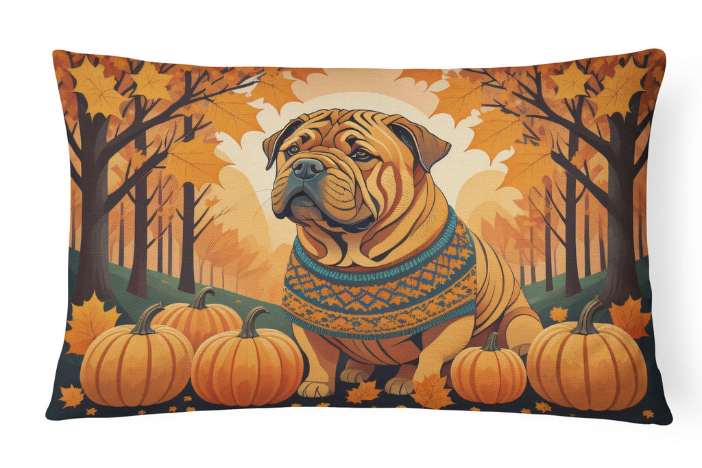 Shar Pei Fall Decorative Throw Pillow 12x16 Indoor Outdoor Accent Cushion, Fabric Cover with Insert for Sofa, Bed, Porch & Living Room