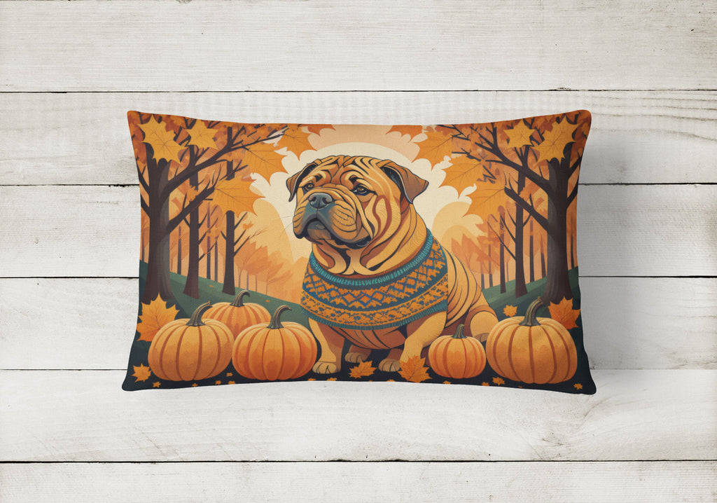 Shar Pei Fall Decorative Throw Pillow 12x16 Indoor Outdoor Accent Cushion, Fabric Cover with Insert for Sofa, Bed, Porch & Living Room