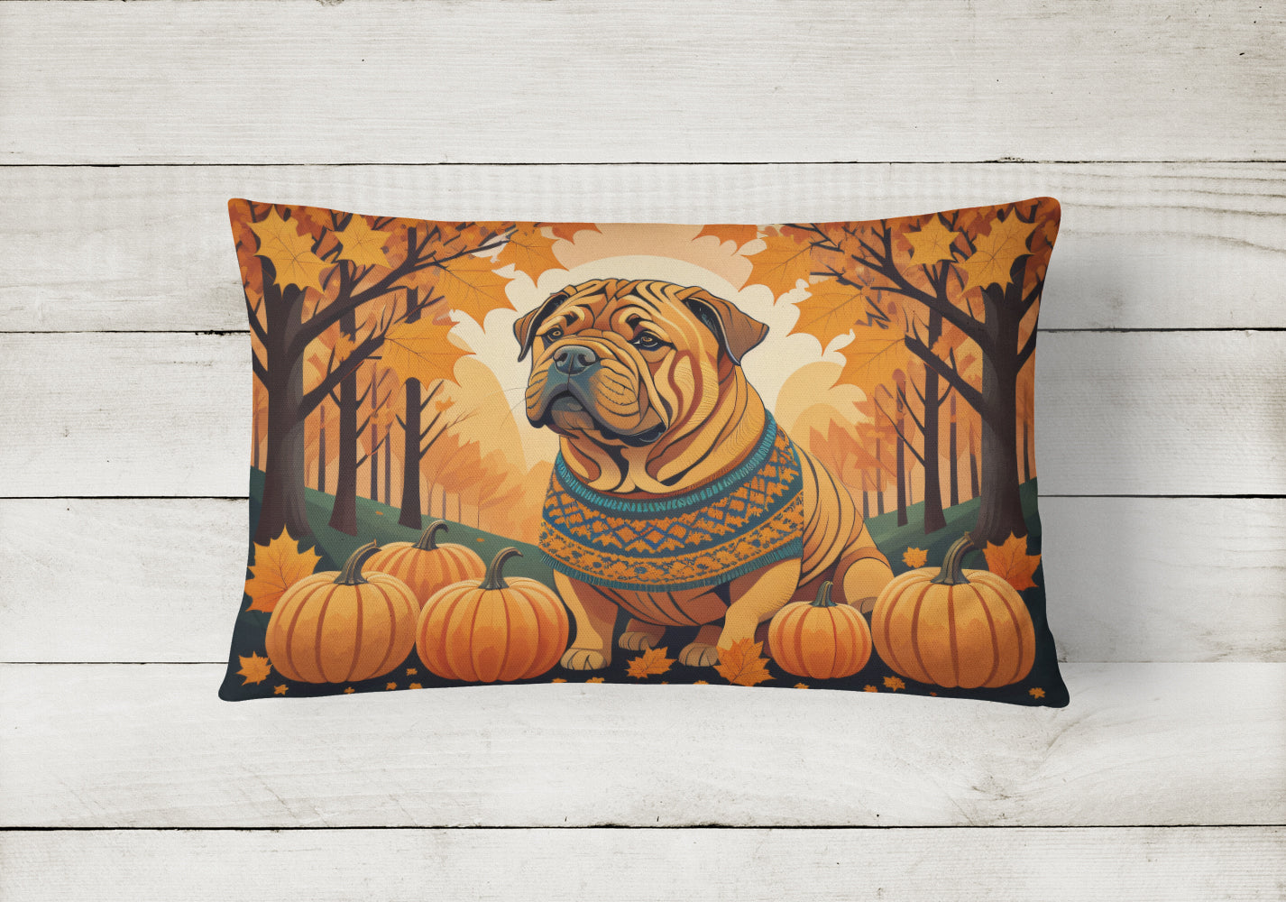 Shar Pei Fall Decorative Throw Pillow 12x16 Indoor Outdoor Accent Cushion, Fabric Cover with Insert for Sofa, Bed, Porch & Living Room
