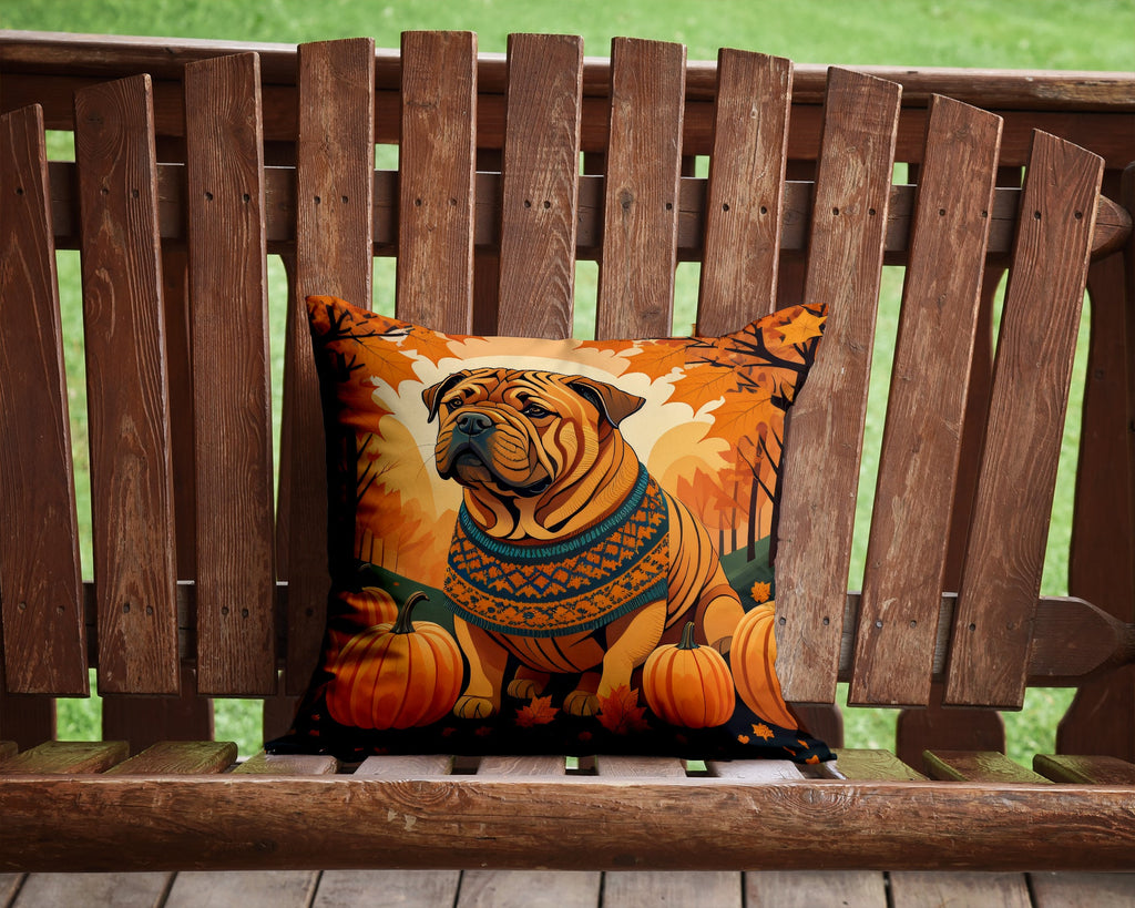 Shar Pei Fall Decorative Throw Pillow 14x14 Indoor Outdoor Accent Cushion, Fabric Cover with Insert for Sofa, Bed, Porch & Living Room
