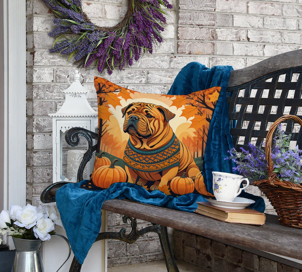 Shar Pei Fall Decorative Throw Pillow 18x18 Indoor Outdoor Accent Cushion, Fabric Cover with Insert for Sofa, Bed, Porch & Living Room