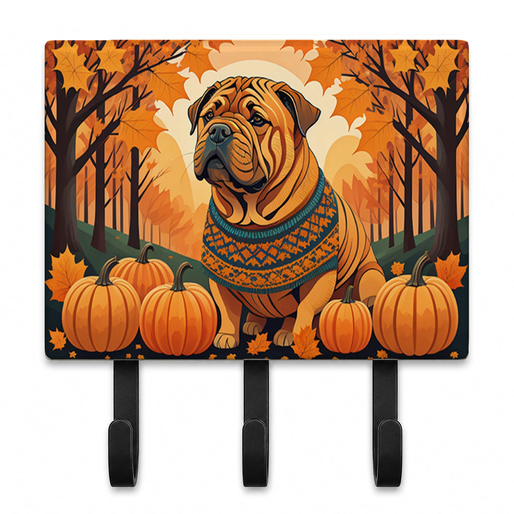 Shar Pei Fall Leash or Key Holder Wall Hooks, Coat Rack Wall Mount, for Hanging Keys, Towels, Aprons, Leashes