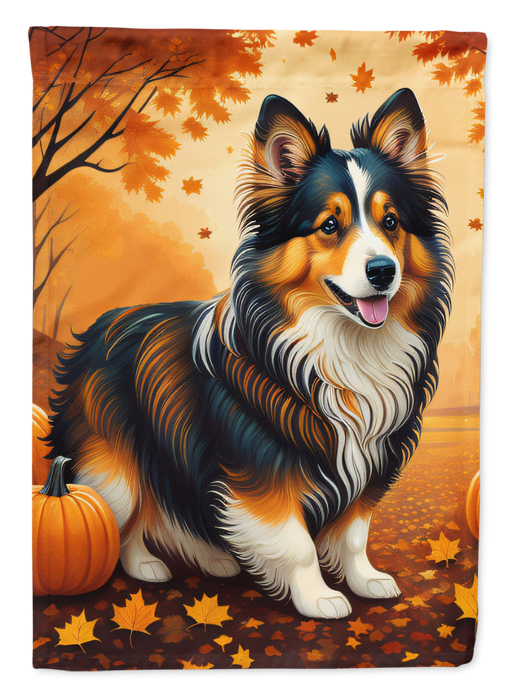 Sheltie Fall House Flag 28x40 Porch Sleeve Pole Decorative Outside Yard Banner Artwork Wall Hanging, Polyester