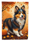 Sheltie Fall House Flag 28x40 Porch Sleeve Pole Decorative Outside Yard Banner Artwork Wall Hanging, Polyester