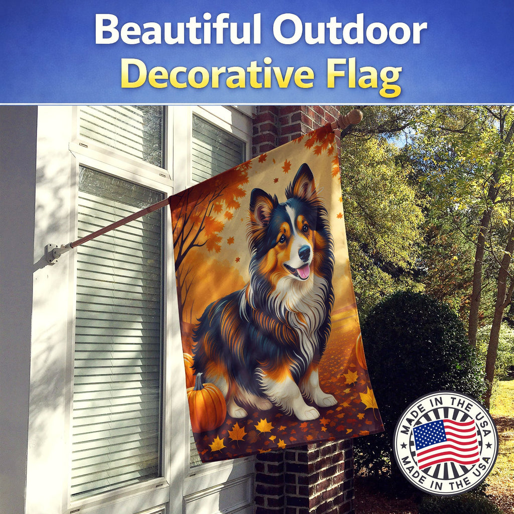 Sheltie Fall House Flag 28x40 Porch Sleeve Pole Decorative Outside Yard Banner Artwork Wall Hanging, Polyester