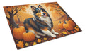 Sheltie Fall Cutting Board Tempered Glass Kitchen Cutting Surface, Heat Resistant Chopping, Non-Slip Feet, Food Prep & Serving