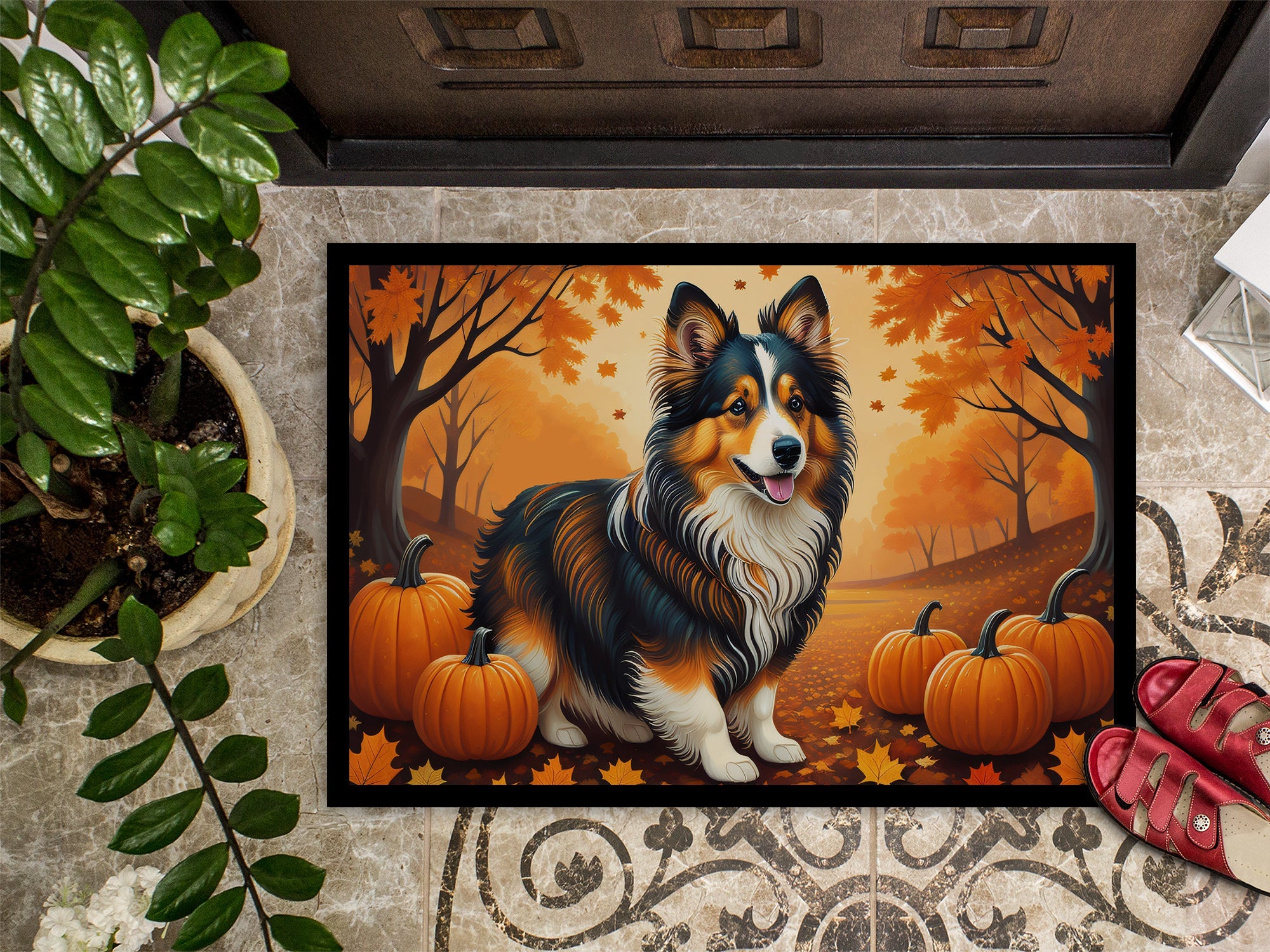 Sheltie Fall Doormat Indoor Outdoor 18H X 27W Front Door Mat Rugs for Entryway, Non Slip Washable