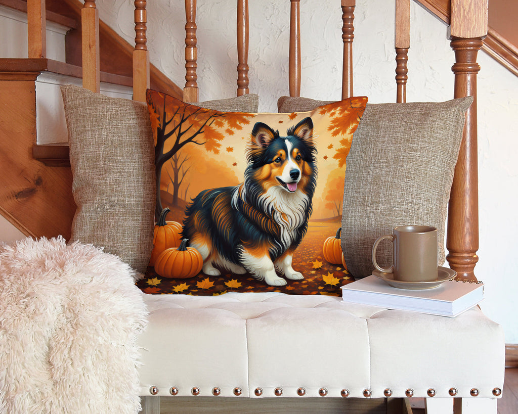 Sheltie Fall Decorative Throw Pillow 14x14 Indoor Outdoor Accent Cushion, Fabric Cover with Insert for Sofa, Bed, Porch & Living Room