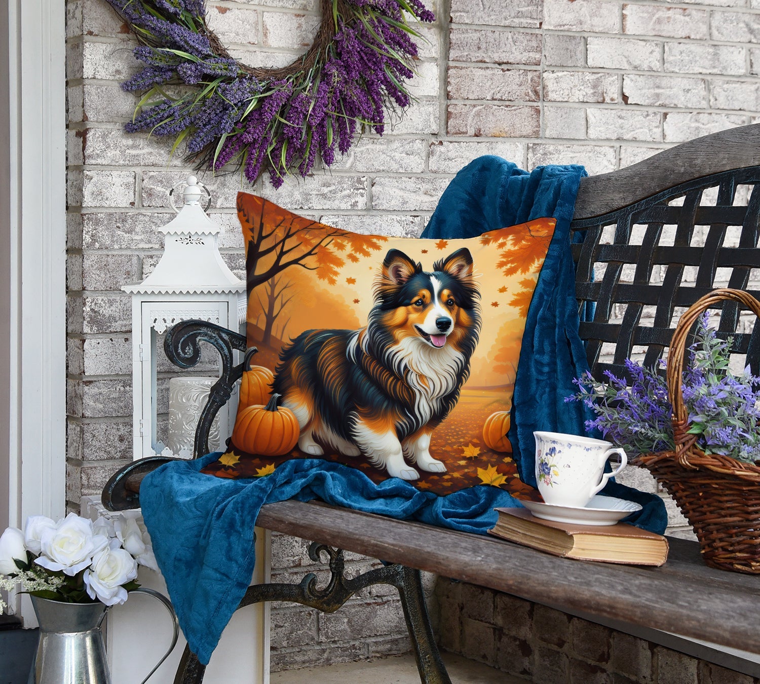 Sheltie Fall Decorative Throw Pillow 18x18 Indoor Outdoor Accent Cushion, Fabric Cover with Insert for Sofa, Bed, Porch & Living Room