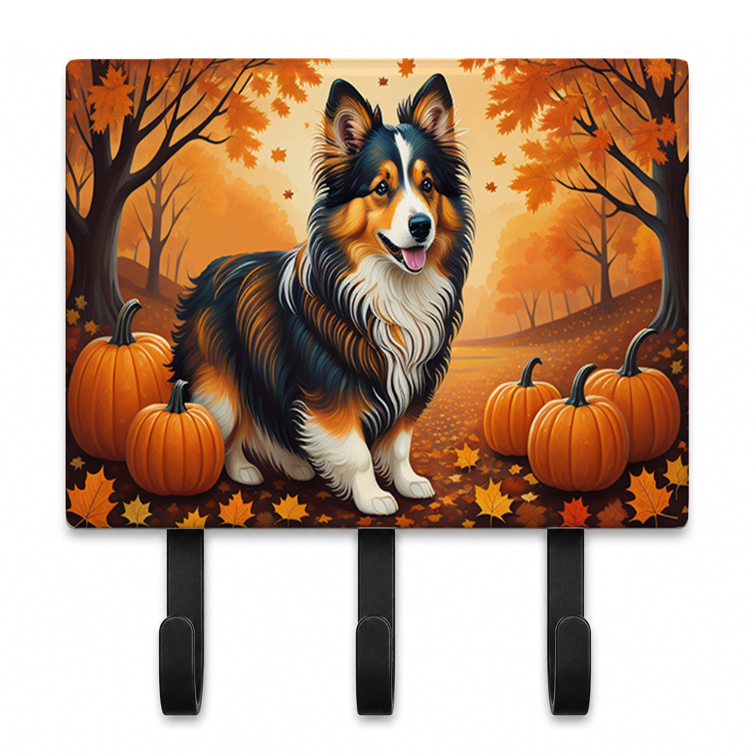 Sheltie Fall Leash or Key Holder Wall Hooks, Coat Rack Wall Mount, for Hanging Keys, Towels, Aprons, Leashes