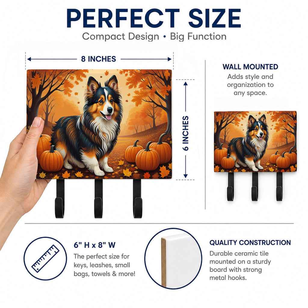 Sheltie Fall Leash or Key Holder Wall Hooks, Coat Rack Wall Mount, for Hanging Keys, Towels, Aprons, Leashes