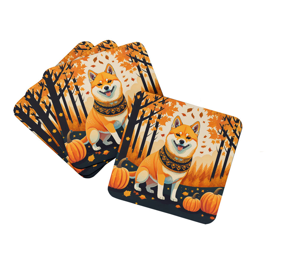 Shiba Inu Fall Foam Coasters Set of 4 Cup Coasters for Indoor Outdoor, Tabletop Protection, Anti Slip, Mouse pad Material