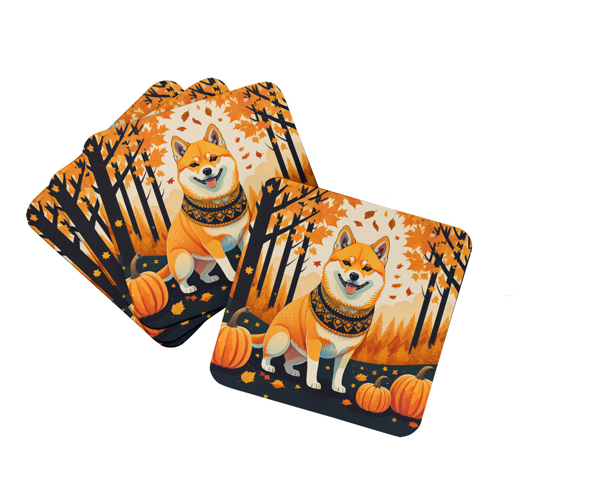 Shiba Inu Fall Foam Coasters Set of 4 Cup Coasters for Indoor Outdoor, Tabletop Protection, Anti Slip, Mouse pad Material