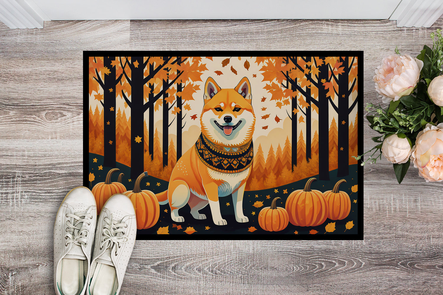 Shiba Inu Fall Doormat Indoor Outdoor 24H X 36W Front Door Mat Rugs for Entryway, Non Slip Washable Low Pile,