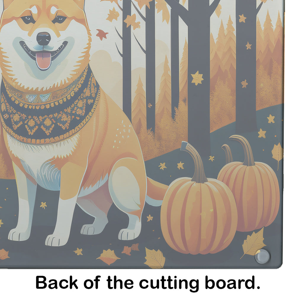 Shiba Inu Fall Cutting Board Tempered Glass Kitchen Cutting Surface, Heat Resistant Chopping, Non-Slip Feet, Food Prep & Serving