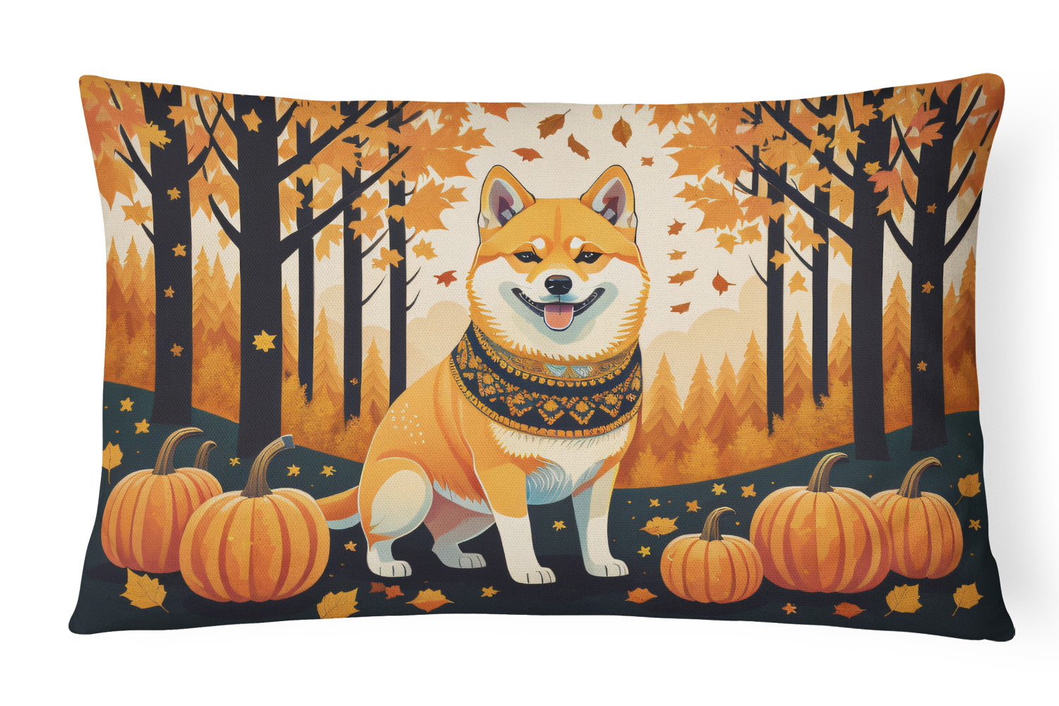 Shiba Inu Fall Decorative Throw Pillow 12x16 Indoor Outdoor Accent Cushion, Fabric Cover with Insert for Sofa, Bed, Porch & Living Room