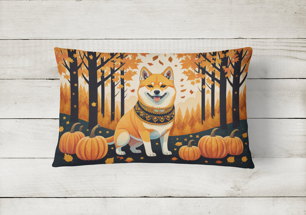 Shiba Inu Fall Decorative Throw Pillow 12x16 Indoor Outdoor Accent Cushion, Fabric Cover with Insert for Sofa, Bed, Porch & Living Room