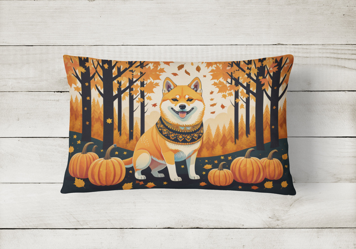 Shiba Inu Fall Decorative Throw Pillow 12x16 Indoor Outdoor Accent Cushion, Fabric Cover with Insert for Sofa, Bed, Porch & Living Room