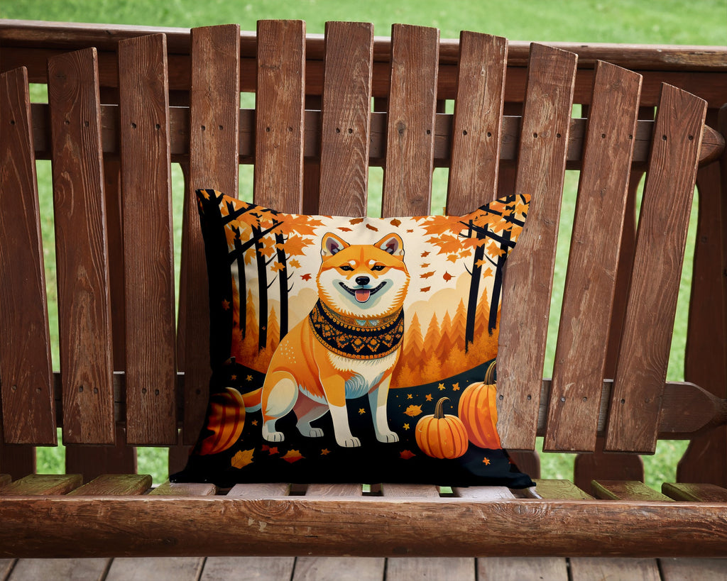 Shiba Inu Fall Decorative Throw Pillow 14x14 Indoor Outdoor Accent Cushion, Fabric Cover with Insert for Sofa, Bed, Porch & Living Room