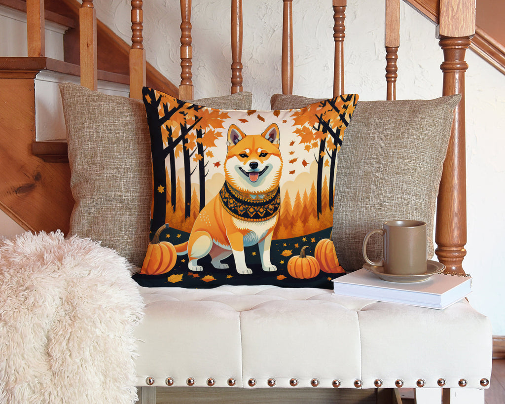 Shiba Inu Fall Decorative Throw Pillow 14x14 Indoor Outdoor Accent Cushion, Fabric Cover with Insert for Sofa, Bed, Porch & Living Room