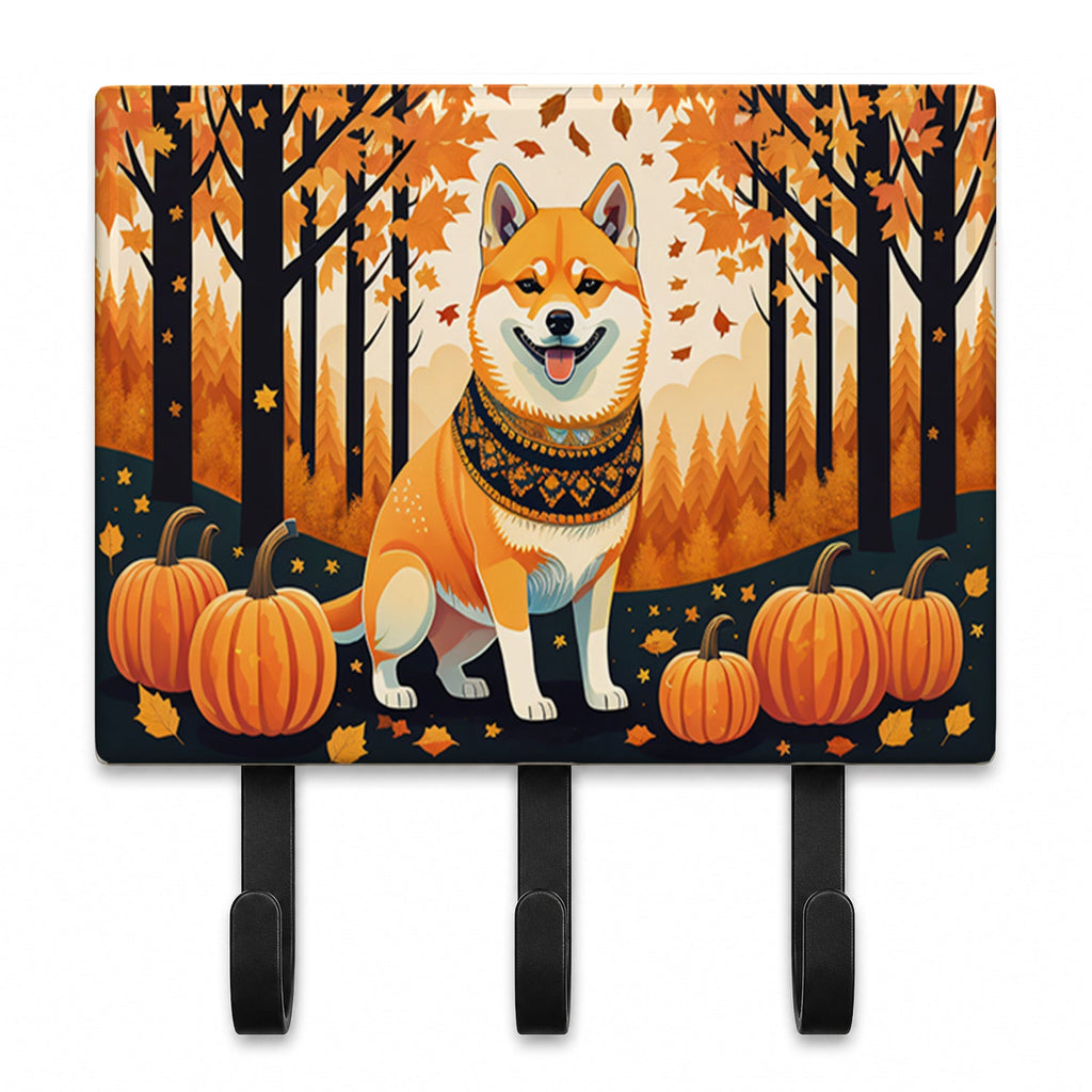 Shiba Inu Fall Leash or Key Holder Wall Hooks, Coat Rack Wall Mount, for Hanging Keys, Towels, Aprons, Leashes
