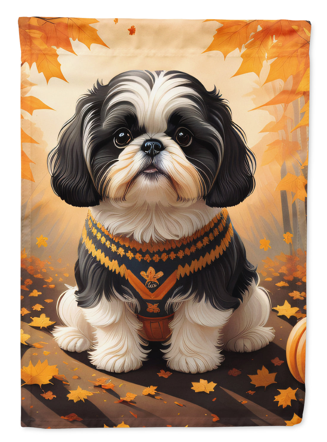 Shih Tzu Fall House Flag 28x40 Porch Sleeve Pole Decorative Outside Yard Banner Artwork Wall Hanging, Polyester