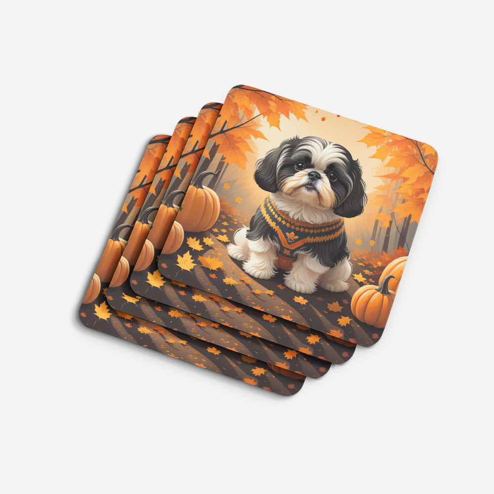 Shih Tzu Fall Foam Coasters Set of 4 Cup Coasters for Indoor Outdoor, Tabletop Protection, Anti Slip, Mouse pad Material