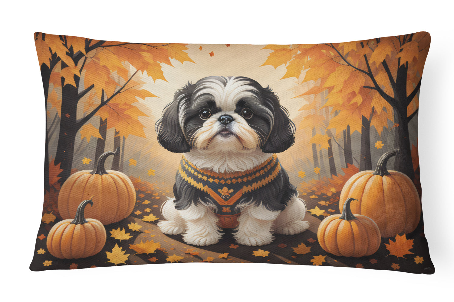 Shih Tzu Fall Decorative Throw Pillow 12x16 Indoor Outdoor Accent Cushion, Fabric Cover with Insert for Sofa, Bed, Porch & Living Room