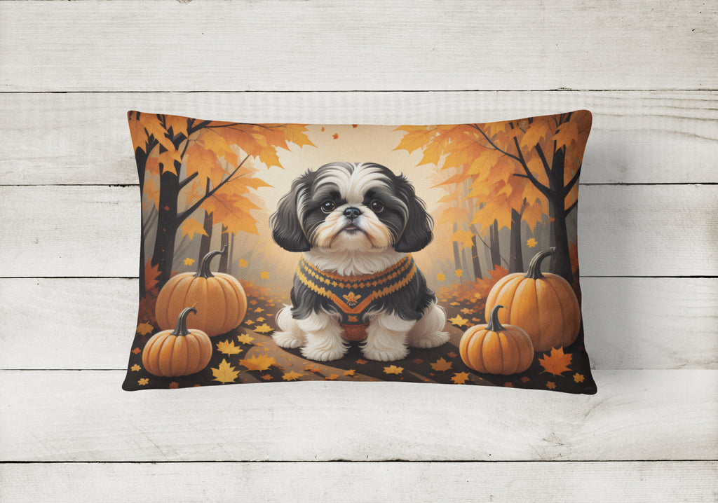 Shih Tzu Fall Decorative Throw Pillow 12x16 Indoor Outdoor Accent Cushion, Fabric Cover with Insert for Sofa, Bed, Porch & Living Room