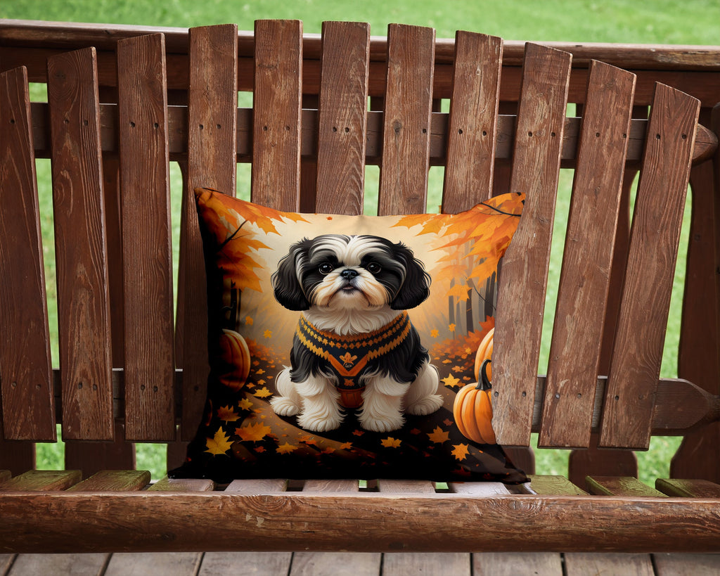 Shih Tzu Fall Decorative Throw Pillow 14x14 Indoor Outdoor Accent Cushion, Fabric Cover with Insert for Sofa, Bed, Porch & Living Room