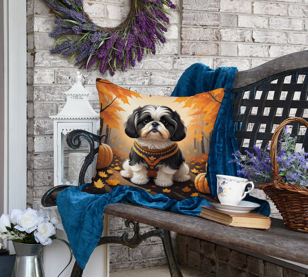 Shih Tzu Fall Decorative Throw Pillow 18x18 Indoor Outdoor Accent Cushion, Fabric Cover with Insert for Sofa, Bed, Porch & Living Room
