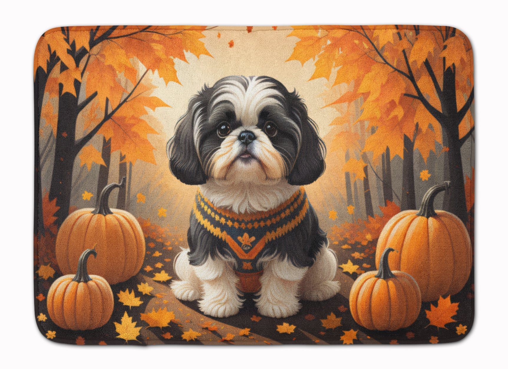 Shih Tzu Fall Memory Foam Kitchen Mat Machine Washable Anti-Fatigue Cushion Comfort Bath or Kitchen Rug