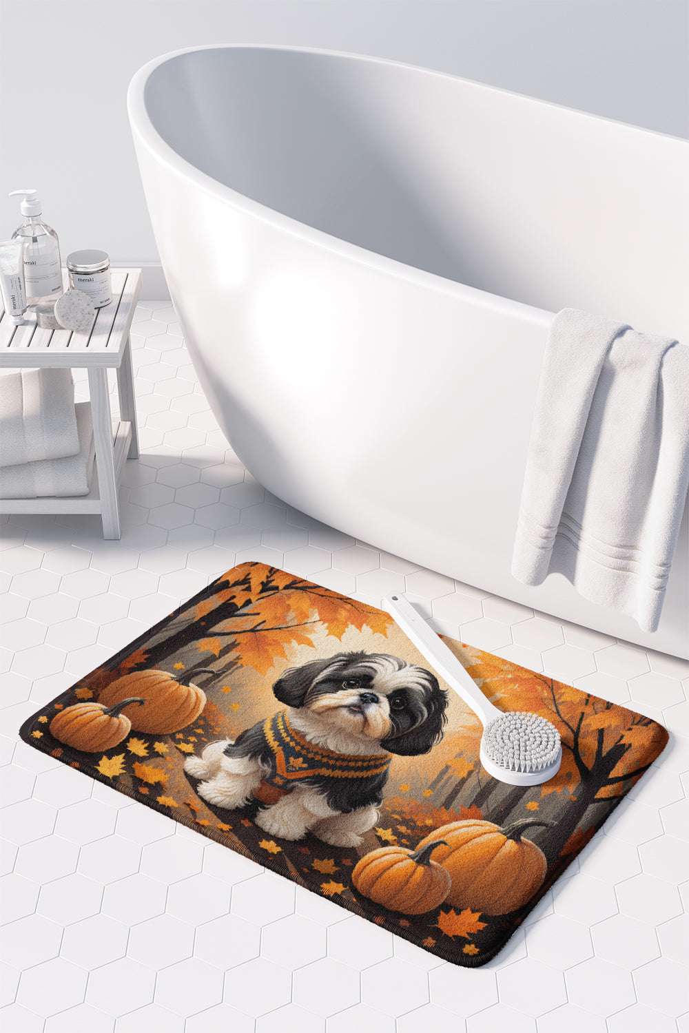 Shih Tzu Fall Memory Foam Kitchen Mat Machine Washable Anti-Fatigue Cushion Comfort Bath or Kitchen Rug