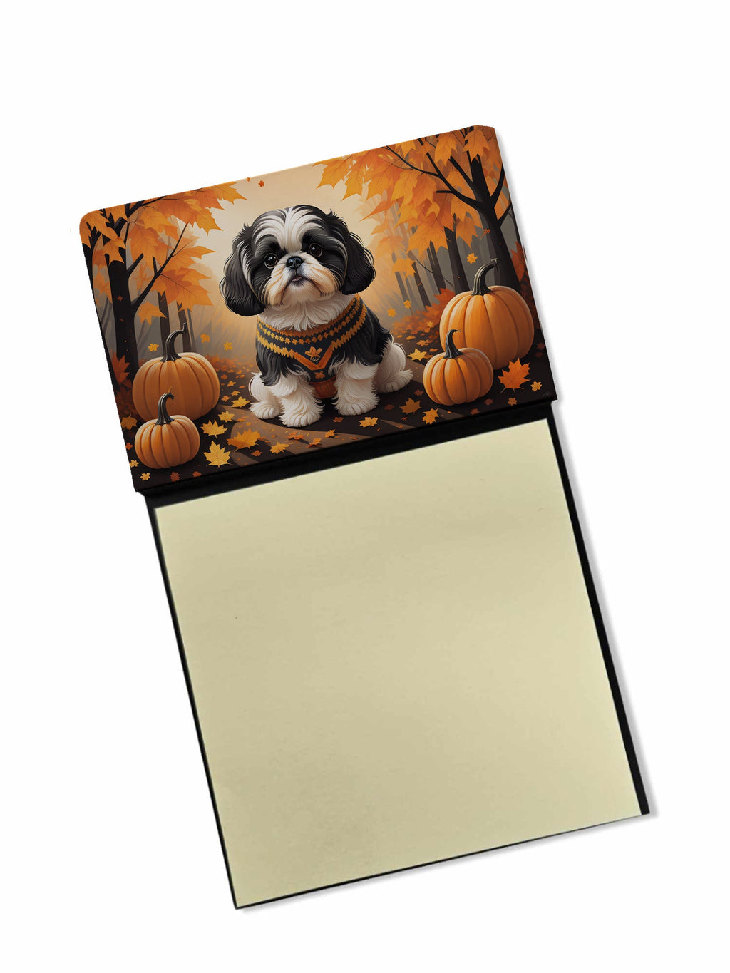 Shih Tzu Fall Watercolor Sticky Note Holder Refillable Dispenser Desk Accessory 3x3 Pad Gift