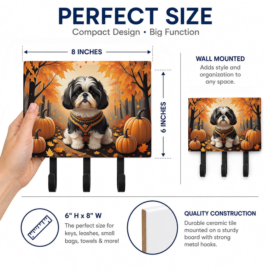 Shih Tzu Fall Leash or Key Holder Wall Hooks, Coat Rack Wall Mount, for Hanging Keys, Towels, Aprons, Leashes