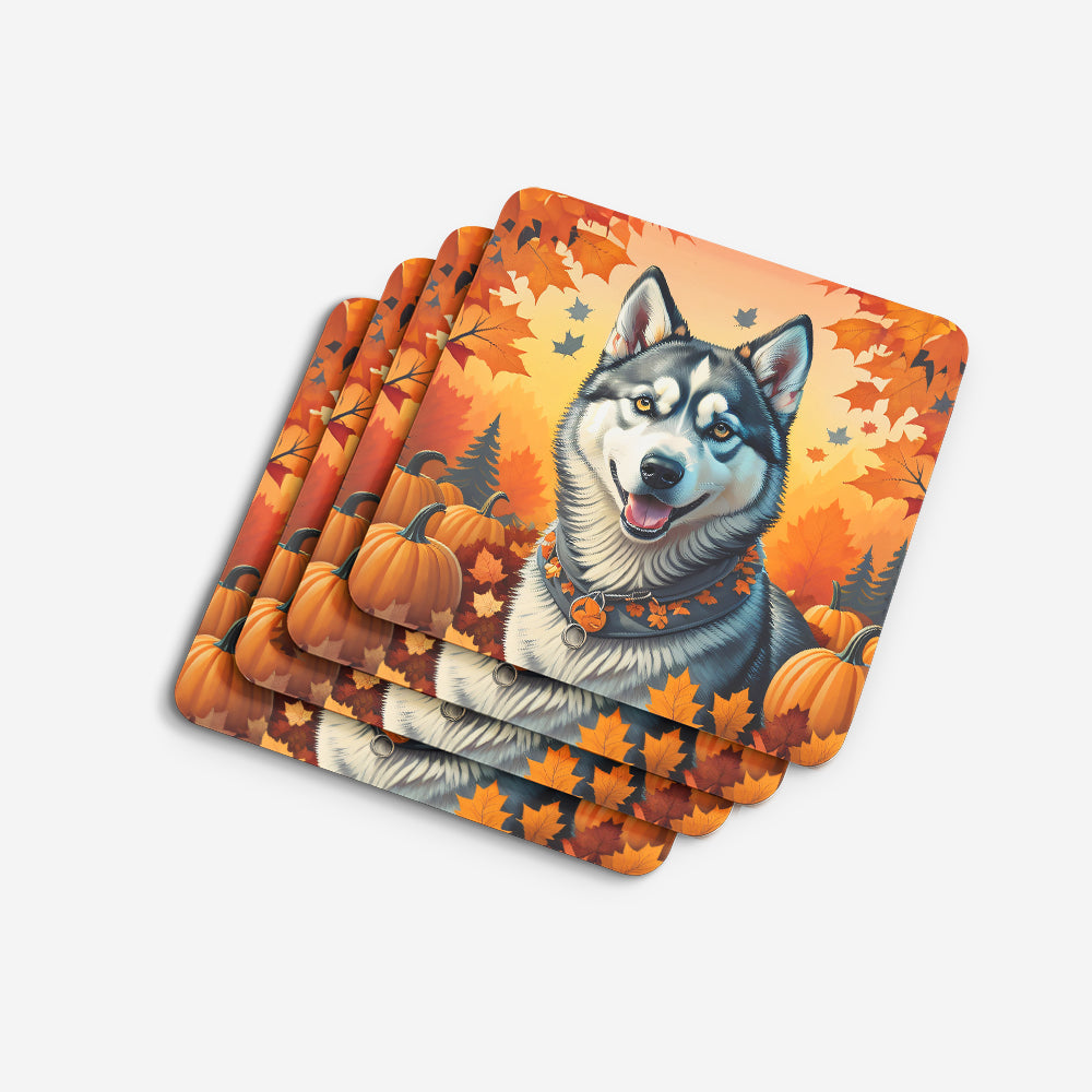 Siberian Husky Fall Foam Coasters Set of 4 Cup Coasters for Indoor Outdoor, Tabletop Protection, Anti Slip, Mouse pad Material