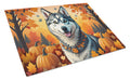 Siberian Husky Fall Cutting Board Tempered Glass Kitchen Cutting Surface, Heat Resistant Chopping, Non-Slip Feet, Food Prep & Serving