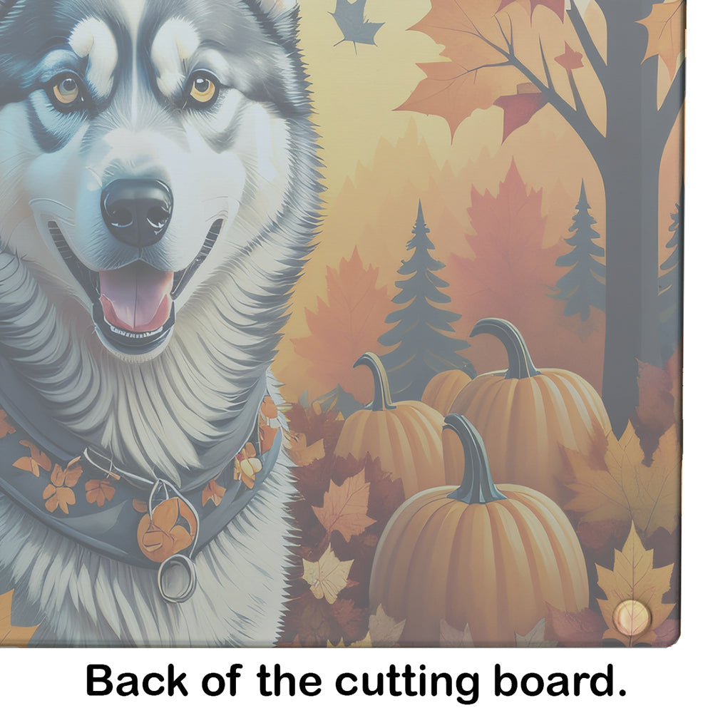 Siberian Husky Fall Cutting Board Tempered Glass Kitchen Cutting Surface, Heat Resistant Chopping, Non-Slip Feet, Food Prep & Serving
